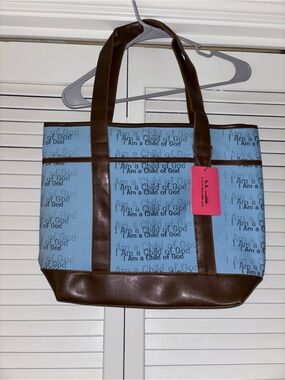 I Am a Child of God Blue & Brown Tote Bag NWT